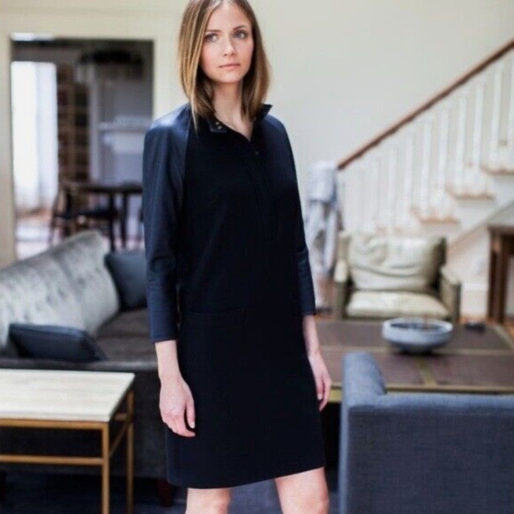 Emerson Fry Black Wool and Leather Shift Dress
